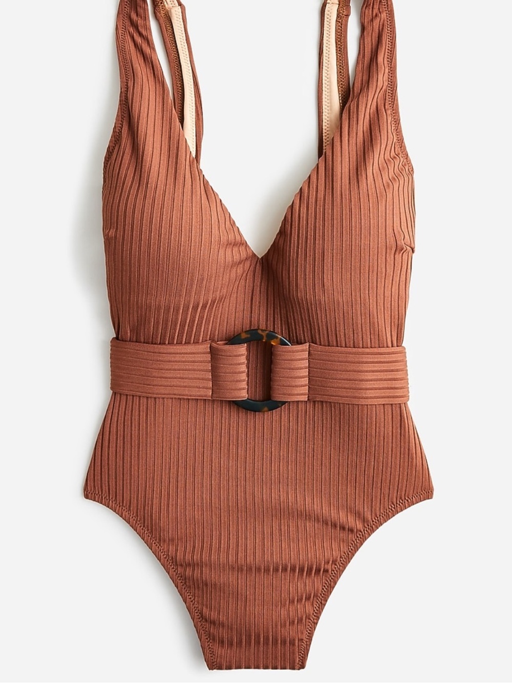 J Crew Ribbed One-Piece Swimsuit with Belt - Rust